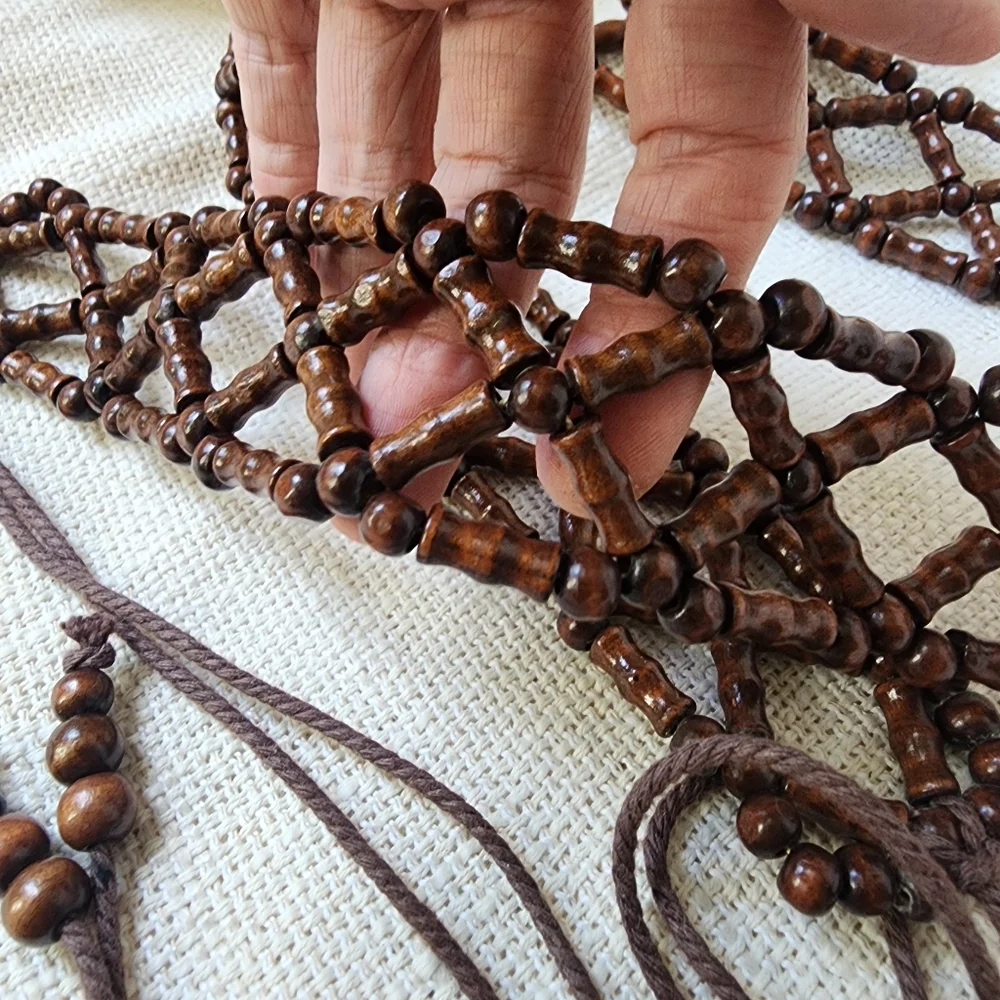 Handmade Bali Beaded Wood Ethnic Boho Tassel Belt Beads Cotton Fringe